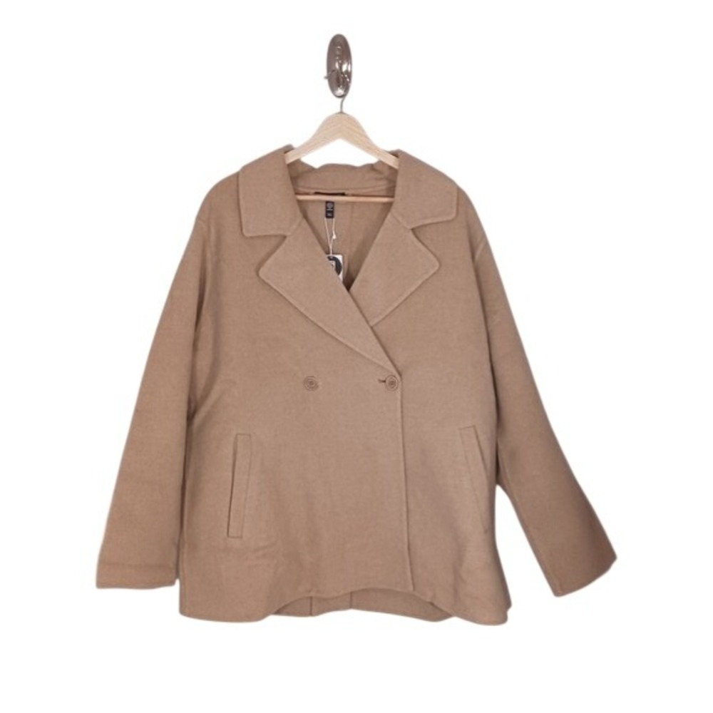 Eileen Fisher Cloud Doubleface Wool Coat Womens L Camel Short Trench Nwt